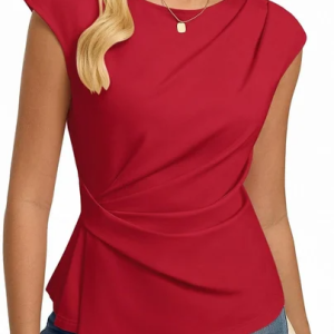 Casual Plain Crew Neck Sleeveless T-shirt, T-shirts, color:Red|size:XXL, catalog Noracora shop
