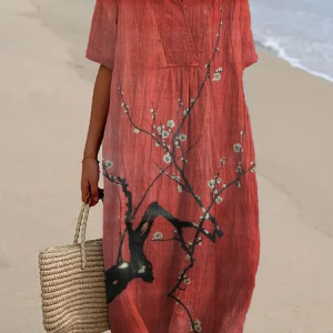 Women Floral Spring/Fall Dress V Neck Long Sleeve Shirt Dress A-Line Dress, Dresses, color:Red|size:4XL, catalog Noracora shop