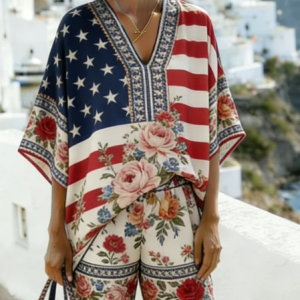 Women Floral Two-Piece Set Daily Short Sleeve Casual Summer Short Sets Matching Set, Sets, color:As Picture|size:5XL, catalog Noracora shop
