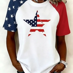 Casual America Flag Crew Neck Short Sleeve T-shirt, T-shirts, color:As Picture|size:5XL, catalog Noracora shop