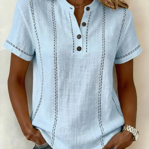 Short Sleeve Plain Regular Loose Shirt For Women, Blouses, color:Blue|size:3XL, catalog Noracora shop