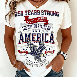 Independence Day Vintage America 250 Years Printing Crew Neck Short Sleeve T-shirt, T-shirts, color:White|size:5XL, catalog Noracora shop