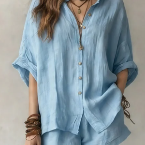 Women Plain Two-Piece Set Daily Short Sleeve Casual Summer Top With Pants Matching Set, Sets, color:Blue|size:3XL, catalog Noracora shop