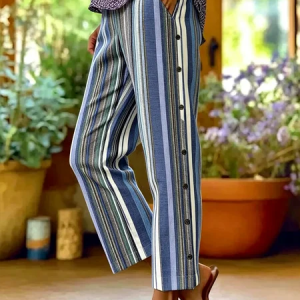 Women Striped Long Pants Vintage Spring/Fall Trousers, Pants, color:Blue|size:4XL, catalog Noracora shop