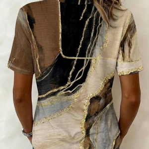 Vintage Abstract Crew Neck Short Sleeve T-shirt, Tops, color:Brown|size:XXL, catalog Noracora shop