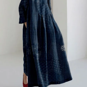 Women Geometric Spring/Fall Dress Three Quarter Sleeve Mermaid Skirt A-Line Dress, Dresses, color:Navyblue|size:4XL, catalog Noracora shop