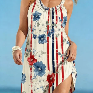 Women Striped Summer Dress Crew Neck Sleeveless Fit & Flare Dress A-Line Dress, Dresses, color:As Picture|size:4XL, catalog Noracora shop