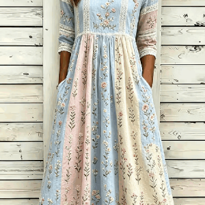 Women Floral Summer Dress Crew Neck Half Sleeve A-Line Dress, Dresses, color:Color2|size:4XL, catalog Noracora shop