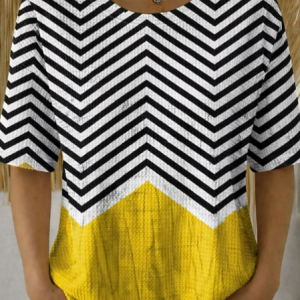 Casual Striped Crew Neck Short Sleeve T-shirt, T-shirts, color:Black|size:5XL, catalog Noracora shop