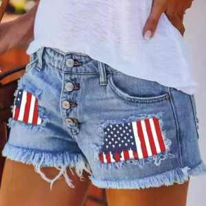 American Flag Denim Blue Straight Leg Button Fly Going Out Casual Shorts, Denim Shorts, color:Blue|size:XXL, catalog Noracora shop