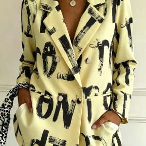 Women Striped Spring/Fall Outerwear Elegant Long Sleeve Regular Blazer, Blazers, color:Light Yellow|size:4XL, catalog Noracora shop