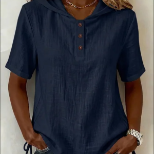 Vintage Plain Hoodie Short Sleeve T-shirt, T-shirts, color:Navyblue|size:3XL, catalog Noracora shop