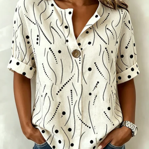 V Neck Half Sleeve Geometric Regular Loose Shirt For Women, Blouses, color:Apricot|size:5XL, catalog Noracora shop