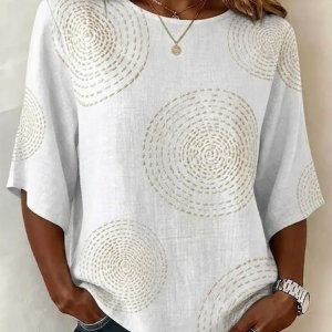 Crew Neck Half Sleeve Plain Printing Regular Micro-Elasticity Loose Blouse For Women, Blouses, color:White|size:5XL, catalog Noracora shop