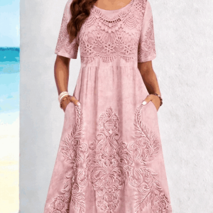 Women Floral Summer Dress Crew Neck Half Sleeve Shirt Dress A-Line Dress, Dresses, color:Light Pink|size:3XL, catalog Noracora shop
