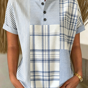 Vintage Striped Short Sleeve T-shirt, T-shirts, color:Blue|size:5XL, catalog Noracora shop