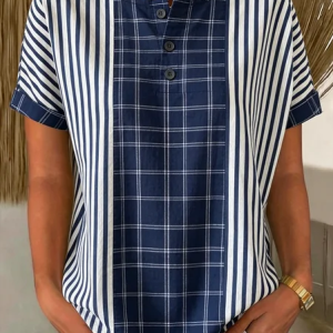 Vintage Striped Short Sleeve T-shirt, T-shirts, color:Navyblue|size:5XL, catalog Noracora shop