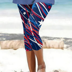 Women Striped Capris Elastic Waist Pants Casual Summer Trousers, Leggings, color:Navyblue|size:XXL, catalog Noracora shop