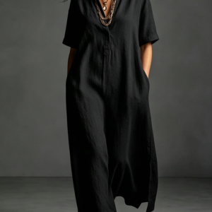 Women Plain Summer Dress Shirt Collar Short Sleeve T-Shirt Dress A-Line Dress, Dresses, color:Black|size:3XL, catalog Noracora shop