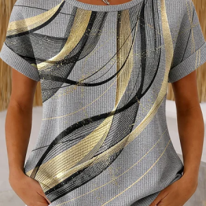 Vintage Geometric Short Sleeve T-shirt, T-shirts, color:Gray|size:5XL, catalog Noracora shop