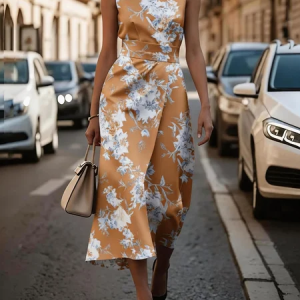 Women Floral Summer Dress Sleeveless A-Line Dress, Dresses, color:Light Brown|size:4XL, catalog Noracora shop