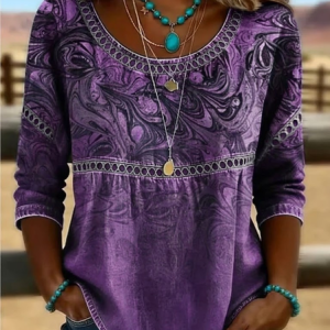 Crew Neck Half Sleeve Abstract Printing Regular Micro-Elasticity Loose Blouse For Women, Blouses, color:Purple|size:4XL, catalog Noracora shop