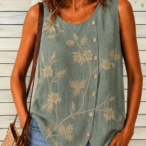 Casual Crew Neck Plants Tank Top, Vest, color:Green|size:5XL, catalog Noracora shop