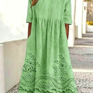 Women 3D Printing Crew Neck Half Sleeve Comfy Vintage Maxi Dress, Dresses, color:Lightgreen|size:4XL, catalog Noracora shop