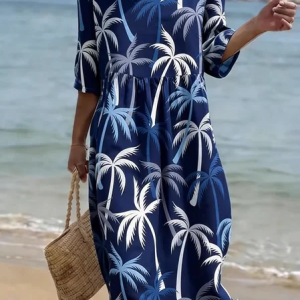 Women Tropical Summer Dress Crew Neck Short Sleeve Fit & Flare Dress A-Line Dress, Dresses, color:Deep Blue|size:4XL, catalog Noracora shop