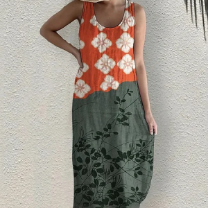 Women Floral Summer Dress Crew Neck Sleeveless Tank H-Line Dress, Dresses, color:As Picture|size:5XL, catalog Noracora shop