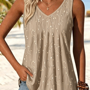 Casual V Neck Leaf Tank Top, Tanks & Camis, color:Light Khaki|size:4XL, catalog Noracora shop