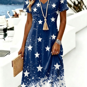 Women America Flag Summer Dress V Neck Short Sleeve A-Line Dress, Dresses, color:Color3|size:4XL, catalog Noracora shop