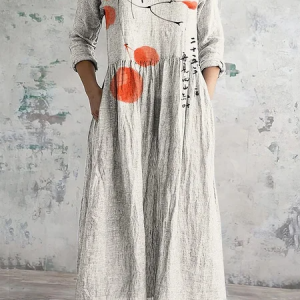 Women Floral Spring/Fall Dress V Neck Long Sleeve T-Shirt Dress A-Line Dress, Dresses, color:Apricot|size:4XL, catalog Noracora shop