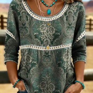 Crew Neck Half Sleeve Floral Printing Regular Micro-Elasticity Loose Blouse For Women, Blouses, color:Green|size:4XL, catalog Noracora shop