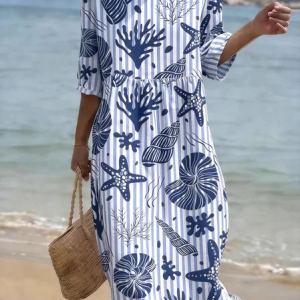 Women Striped Summer Dress Crew Neck Short Sleeve Fit & Flare Dress A-Line Dress, Dresses, color:Blue|size:4XL, catalog Noracora shop