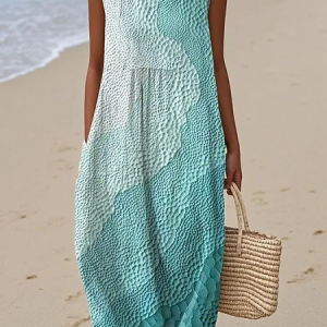 Women Ribbed Summer Dress Crew Neck Sleeveless Tank H-Line Dress, Dresses, color:Lake Blue|size:5XL, catalog Noracora shop