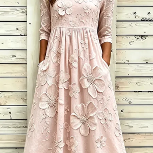 Women Floral Summer Printing Dress Crew Neck Half Sleeve H-Line Dress, Dresses, color:Pink|size:5XL, catalog Noracora shop