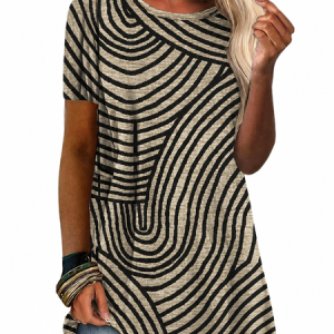 Vintage Abstract Graphic Crew Neck Short Sleeve T-shirt, Tops, color:Khaki|size:3XL, catalog Noracora shop