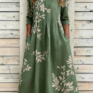 Women Leaf Summer Dress Half Sleeve A-Line Dress, Dresses, color:Green|size:4XL, catalog Noracora shop