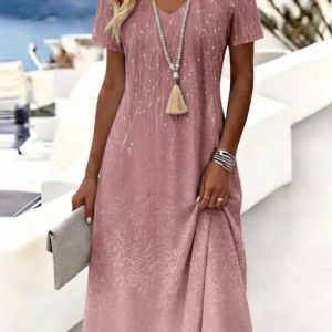 Women Ombre Summer Dress V Neck Short Sleeve A-Line Dress, Dresses, color:Dusty Pink|size:4XL, catalog Noracora shop