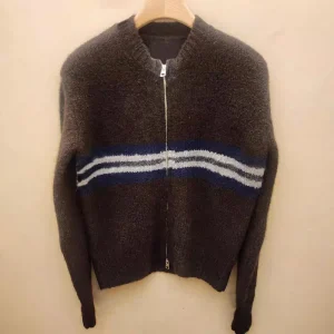 Retro Brown Striped Knit Sweater round Ne Double Zipper Women's Autumn Winter Faion Casual Loose Fit Long Sve Top - AliExpress Sweaters&Jumpers