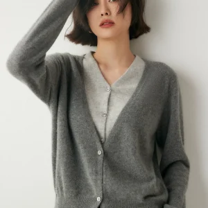Women's V-neck 100% Cashmere Cardigan Fake Two Sweaters Color Blocked Autumn Winter Office Lady Long Sleeve Knitted Clothing Top - AliExpress Sweaters&Jumpers