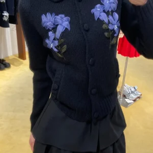 Cisas Limited Edition uu Purple 3D Flower Embroidery Knitted Open Cardigan Women's Collar Sweater French Sle Long S... - AliExpress Sweaters&Jumpers