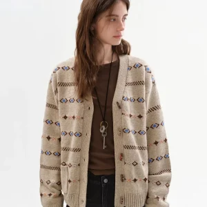 Fano Women's Loose Knitted Cardigan Mixed Wool Nylon Geometric Color Blo Tapestry Spring Casual V-Ne Long Sve Coat - AliExpress Sweaters&Jumpers