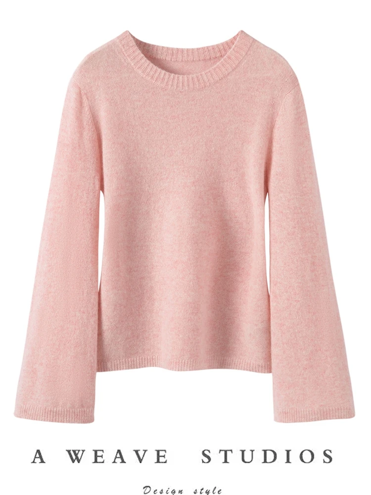 ADDONEE Women 100% Cashmere Sweater O-neck Pullover Flare Sleeves Autumn Winter Basic Soft Cashmere Knitwear Luxury Grace Tops - AliExpress Sweaters&Jumpers