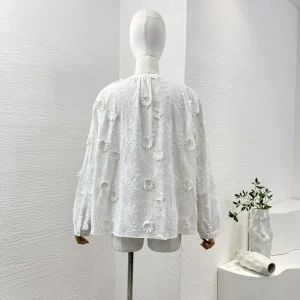 2025 New Office Lady Spring Summer Cotton White Three Dimensional Flowers Embroidert Long Sleeve Pullover Blouse for Wemen - AliExpress Sweaters&Jumpers