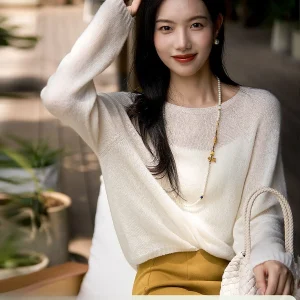 Xiao Han Annual Silk Cashmere Sweater 2026 Spring New Seamless round Neck Knitted Soft Casual Women's Fashion Workwear - AliExpress Sweaters&Jumpers
