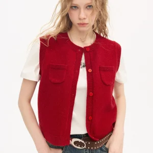 DIDDI MODA round Ne Knitted Vest Faionable Casual Sle Women's Inner Wear ort Length Button up Cardigan with ket - AliExpress Sweaters&Jumpers