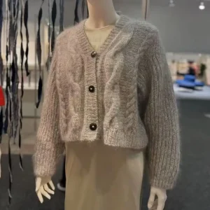 Fried Dough Twists button V-neck long sleeve hand-made cardigan loose comfortable soft mohair sweater for women in spring autumn - AliExpress Sweaters&Jumpers