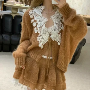 Women Lace Embroidery Knitted Cardigan sweater Lace-up V-Neck Long Sleeve Elegant Ladies Sweater - AliExpress Sweaters&Jumpers